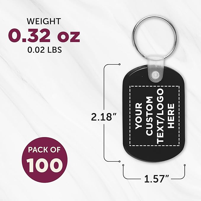 DISCOUNT PROMOS Tag Soft Plastic Keychains - 100 pack - Customizable Text, Logo - Small Key Tag Chain For Staying Organized - Rubber Key Ring Keychain – Black