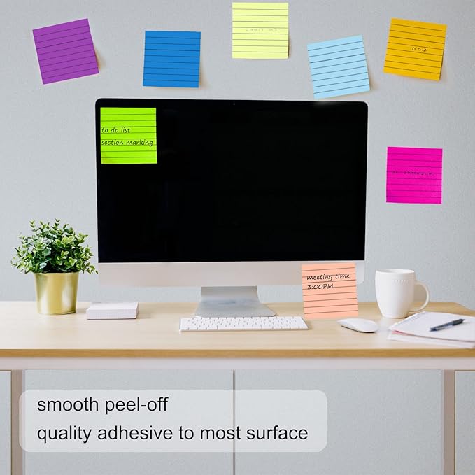 48 Pack 3840 Sheets Pop Up Sticky Notes Lined 3x3 inch Self-Stick Notes Pads Post Lined Sticky Note Pads Accordion Pop Up Notes Refill for Dispenser Home Office School, 80 Sheets/pad (Bright Color)