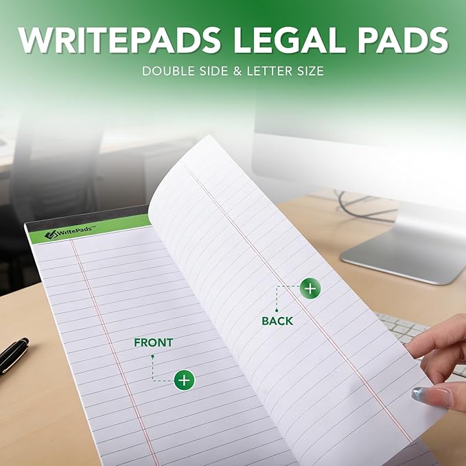 KAISA White Legal Pads Writing Pads 600 Sheets Recycled Paper 5"x8" Narrow Ruled Lined Paper Small Legal pad Perforated 50 sheets Hard Back Notepads Writing Tablet For Office Supplies Study (White 12pads)