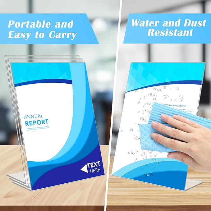 6 Pack Acrylic Slant Sign Holder,8.5 x 11 Inch Acrylic Sign Holder,Slant Back Paper Display Stand,Clear Menu Flyer Paper Holders for Office Desktop Restaurants