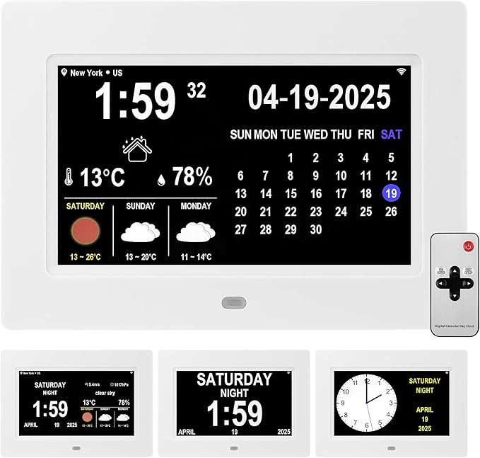 Digital Alarm Clock, Multiple Alarm Functions, Clock with Date and Week, Digital Alarm and Electronic Calendar for Seniors (White, 7inch WiFi)