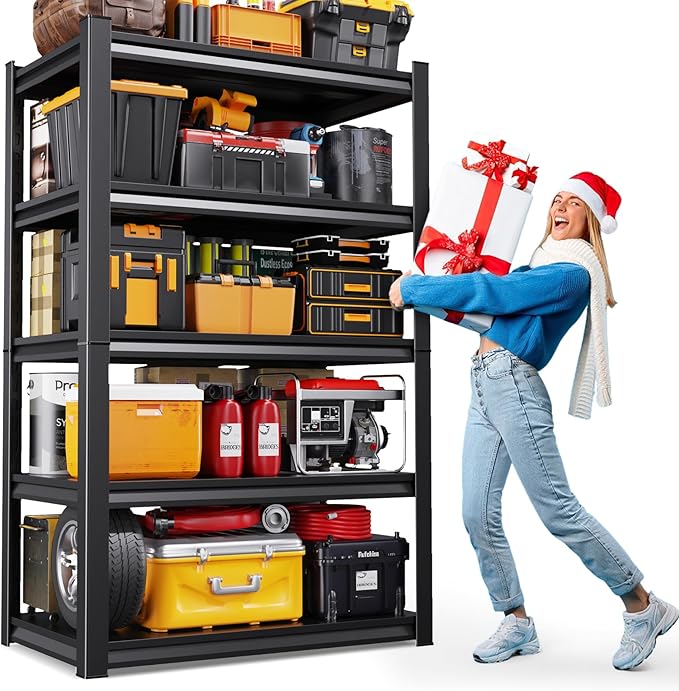 71"H-35"W Garage Shelving, 5-Tier heavy duty storage shelves, Adjustable Metal Shelving Unit, Utility Garage Organizer Shelf for Basement, Pantry, Warehouse, 15.7"D x 35.4"W x 71.2"H, Black