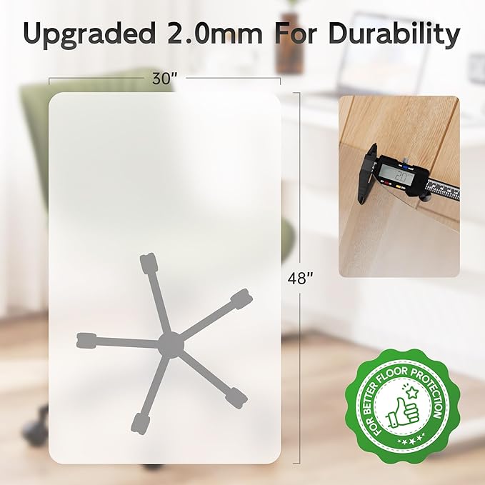 HOMEK Office Chair Mat for Hardwood Floor, 48" x 30" Clear Computer/Desk Chair Mat for Hard Floor, Thicker, Easy Glide, Non-Slip, Protects Hard Surfaces from Scratches, Ideal for Home or Office