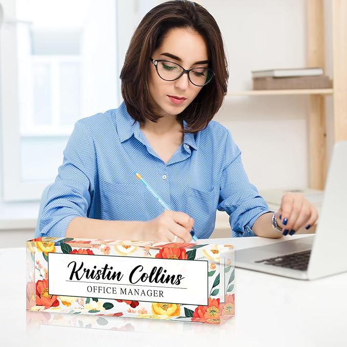 Custom Name Plate for Desk, Personalized Desk Name Plate on Clear Acrylic Glass, Appreciation Gifts for Teacher Employee Boss Coworkers Nurse, Office Desk Accessories for Women Men (Persimmon)