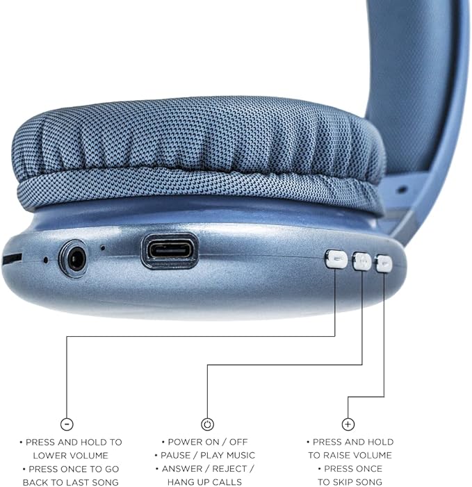 iJoy Ultra Wireless Over-Ear Bluetooth Headphones with Mic, Up to 10 Hours Playtime, Bluetooth Headset 33Ft Range with Backup AUX Cable & SD Slot, Wireless Headphones for Gaming, Work & Gym (Blue)
