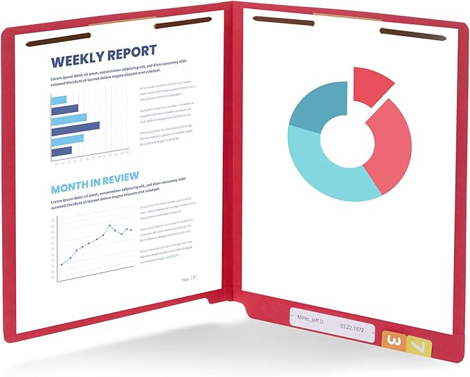 50 Red End Tab Fastener File Folders - Reinforced Straight Cut Tab - Durable 2 Prongs Designed to Organize Standard Medical Files, Receipts, Office Reports, and More - Letter Size, Red, 50 Pack