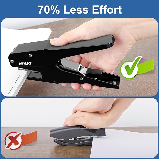 AFMAT Effortless Plier Stapler, Metal 35 Sheet Stapling Plier, 15000+ Stapling Times, with Staples & Reload Button, Handheld Stapler Heavy Duty, Space Save Size, Good for Office, Home, School, Black