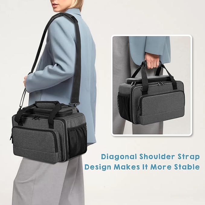 Marker Storage Bag Marker Case Organizer Hold up to 216 Markers, Carrying Case with Shoulder Strap and Handle, with Dividers and Easy Cleaning Liner (Markers Length up to 5.1"/13 cm), Grey