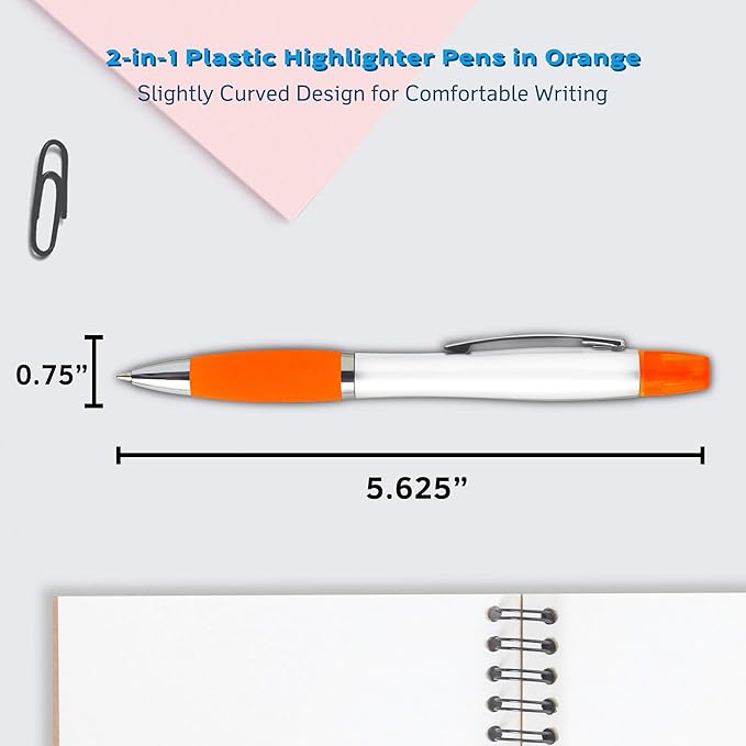 DISCOUNT PROMOS 10 Plastic Highlighter Pens Pack - Rubber Grip, Black Ink - Orange