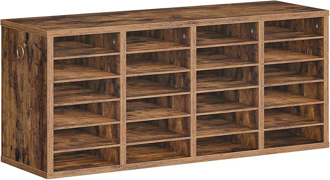 HOOBRO Literature Organizers, 24 Compartments Office Mailbox with Adjustable Shelves, Wood Countertop Literature Sorter for Office, Home, Classroom, Mailrooms Organization Rustic Brown FG64WF01
