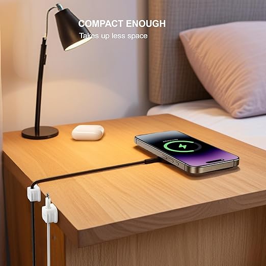 24 Pack Magnetic Cable Clip Organizer Cord Holder, Picozon Adhesive Cable Management, Wire Phone USB Charger Cable Holder, Keeper Organizer for Office Home Desktop Table - White