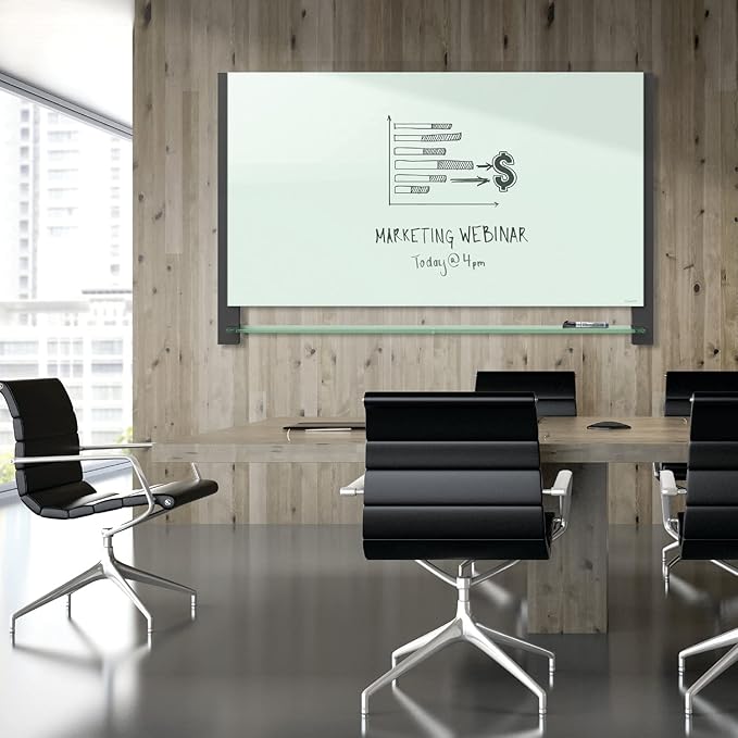 Quartet Glass Whiteboard, Magnetic Dry Erase White Board, 85" x 48", Wide Format with Invisible Mount, Black Aluminum Frame, Evoque (G8548BA)