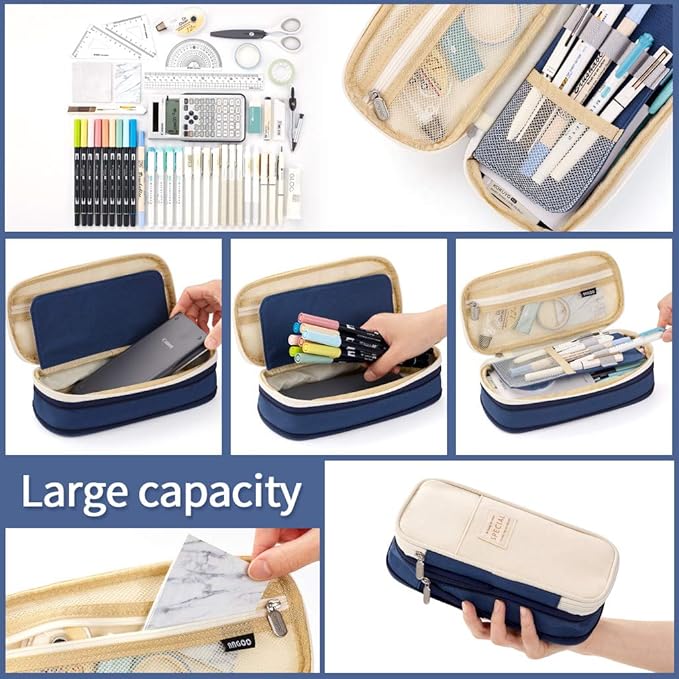 EASTHILL Big Capacity Pencil Pen Case Office College School Large Storage High Capacity Bag Pouch Holder Box Organizer Blue