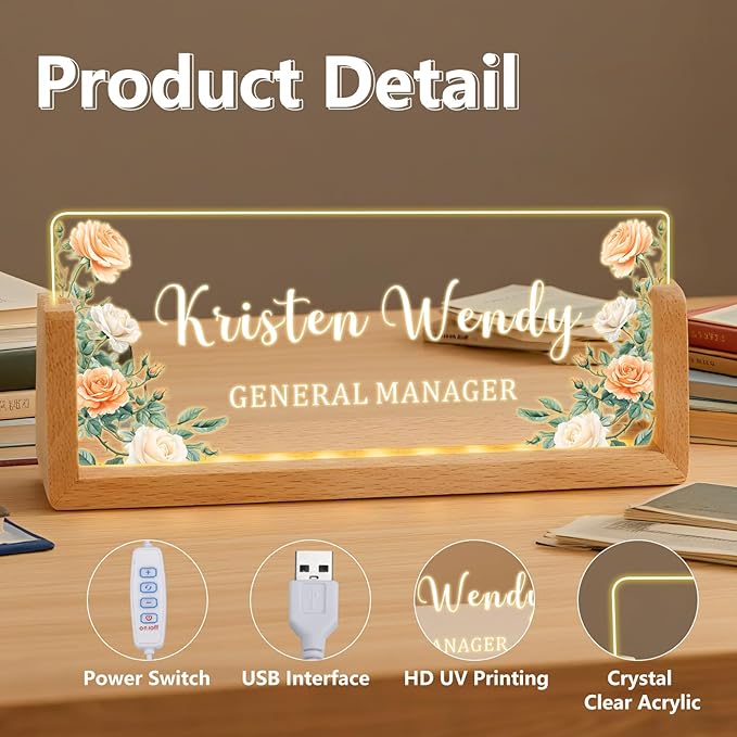 Ships Next Day, Custom Name Plate for Desk - Business Light Up Acrylic Desk Name Plate Personalized Elegant Office Gift for Boss Coworker Teacher Employee Appreciation Gift, Office Decor for Women Men