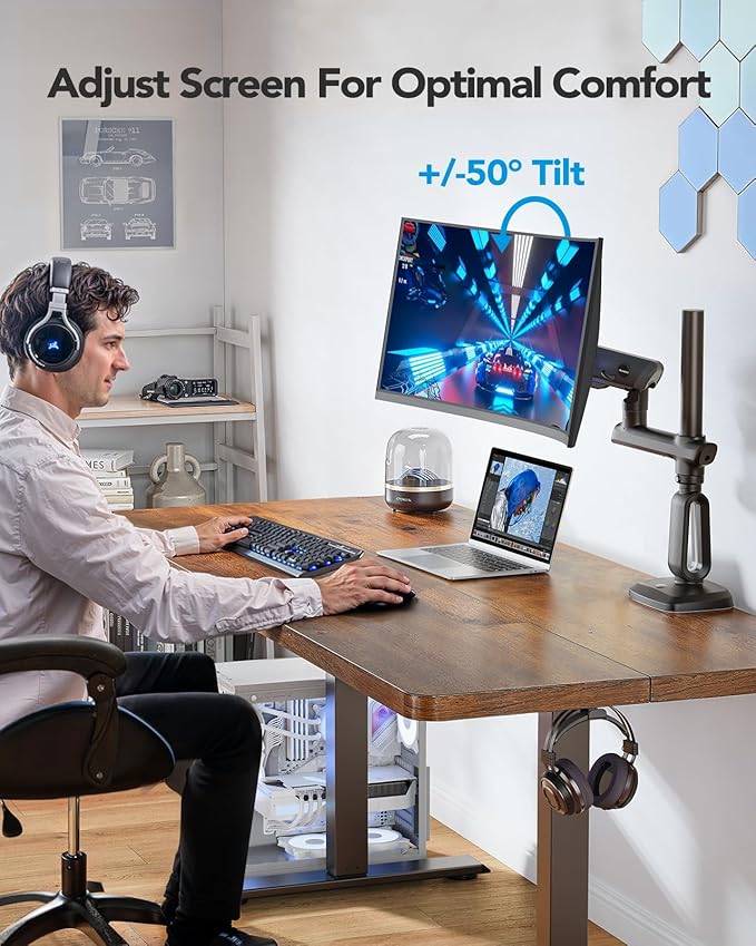 HUANUO Heavy Duty Monitor Arm for Ultrawide Screens up to 57", Holds 40 lbs, Aluminum Ultrawide Single Monitor Stand with 29.1" Max Height, Fully Adjustable Desk Mount, Max VESA 100x100mm