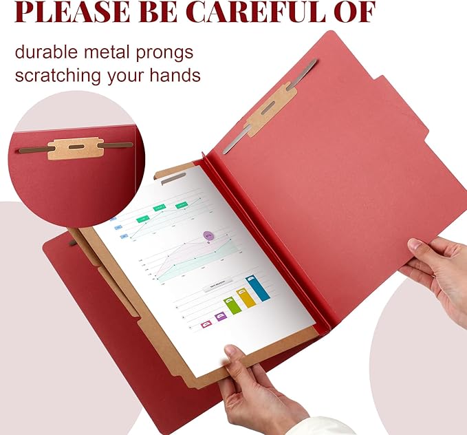 Skyygemm 48 Pcs Classification Folders Letter Size, 3 Divider Pressboard File Folder with Fasteners, Expanding File Organizer Bulk for Teachers, Clergy, Office, Church, Christmas Donations (Red)