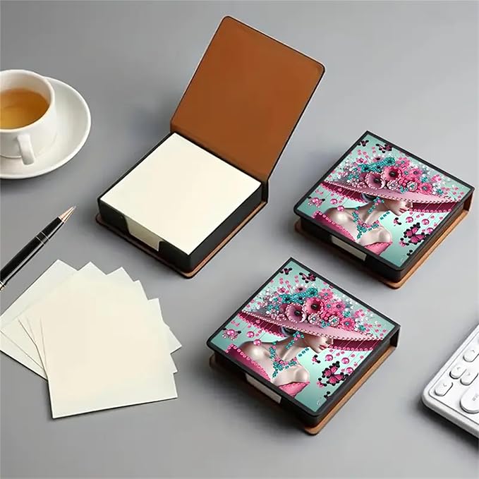 Woman Diamond Painting Kit Note Box,Hat Memo Paper Storage Box Diamond Art,Sticky Note Holder Diamond Art,Diamond Painting Memo Pad For Office Desk. (Woman)