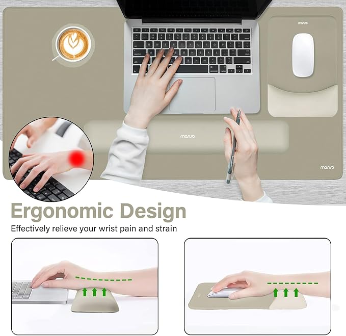 MOSISO Keyboard Mouse Pad Set, Large Gaming Mouse Pad&Rectangular Keyboard Wrist Rest&Mousepad with Wrist Rest&Coaster, Ergonomic Non-Slip&Easy Typing Pad with Curved Silicone Lining, Bronze Brown