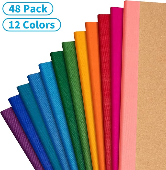 48 Pack Lined Notebook Journals Bulk, 7-1/2" x 9-3/4", Wide Ruled Paper, 30 Sheets/60 Pages, Kraft Cover with Rainbow Spines, 12 Colors Lined Composition Notebook Journal for Work Study Note Taking