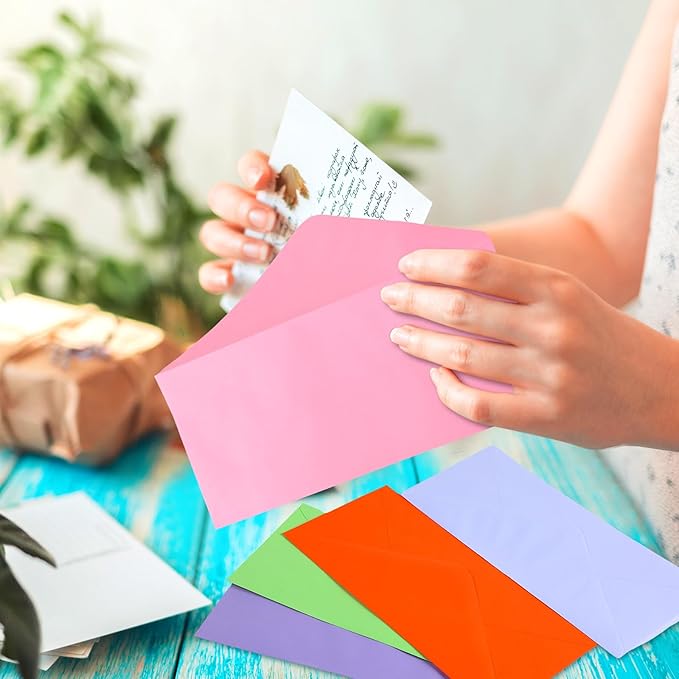 Outus 500 Pcs #10 Colored Envelopes Business Envelopes Adhesive Security Letter Size for Mailing Office Letter Check Invoices Letterhead Invitations Announcements 4-1/8 x 9-1/2''(Cute Color)