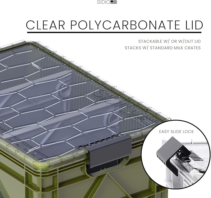 SIDIO CRATE Pro Pack - Two Full Size and One Half Size SidioCrate, Stackable Outdoor Organizer Storage Bins with Clear Lid and Dividers - UTILITY Variety Pack