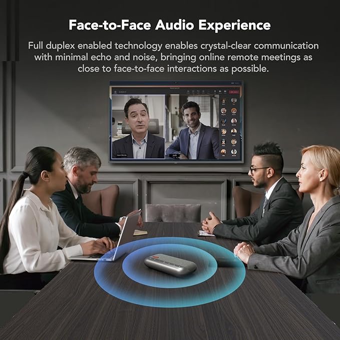 NUROUM A45 Conference Speaker and Microphone, 6 AI Noise Cancelling Mics, 360° 16ft Voice Pickup, Daisy Chain, Bluetooth/USB Speakerphone with Dongle, Compatible with Zoom/Teams/Google Meet