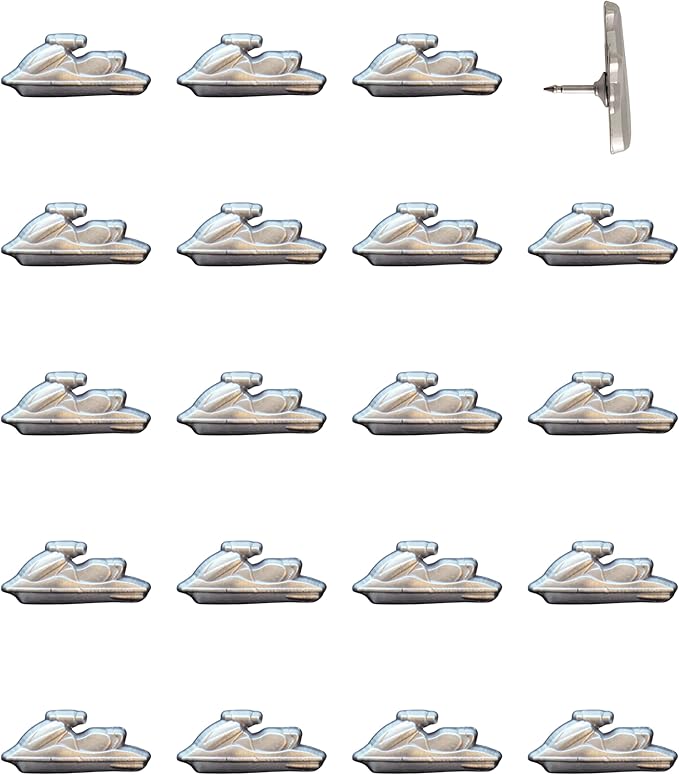 Jet Ski Push Pins - Silver Jet Ski Map Pins for Cork Boards, Maps, or Lapel Use - Designed in USA - Set of 20