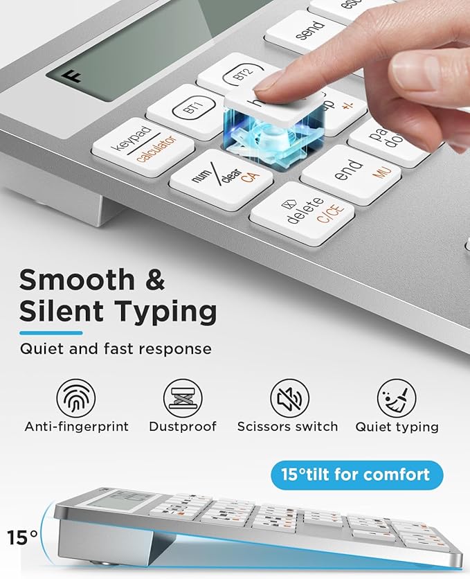 Rechargeable Wireless Number Pad for Laptop, 34 Keys Numeric Keypad with Dual Bluetooth & Display, 2-in-1 Numpad and Calculator, Slim Portable Number Pad Keyboard for Windows, Mac, PC, Tablet