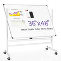VUSIGN Rolling Dry Erase Board, 48 x 36 Inches Double-Side White Board on Wheels, Height Adjust Mobile White Boards, Large Portable Whiteboard with Stand for Office, Classroom & Home