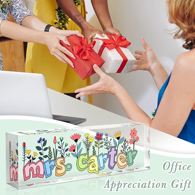 Teacher Name Plate for Desk, Desk Name Plate Personalized, Office Decor for Women Men, Acrylic Desktop Accessories, Office Appreciation Gifts for Teacher Boss Social Workers Nurse Employee (Orchid)