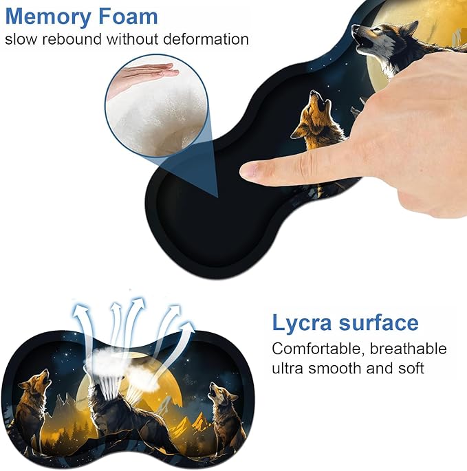 Ergonomic Keyboard Wrist Rest & Mouse Pad Wrist Rest Set, Large XXL Gaming Desk Mat 31.5"x 11.8" with Memory Foam, Easy Typing Pain Relief for Office & Home, Wolf Howling Under The Moon