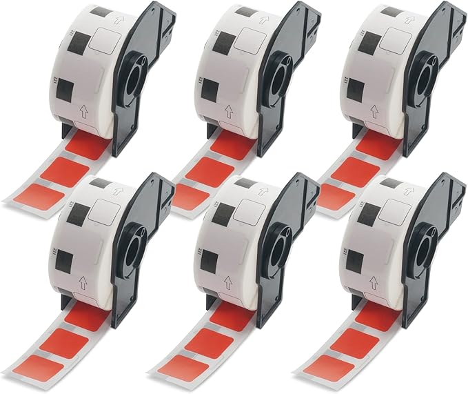 BETCKEY - Square Labels Replacement for Brother DK-1221 (0.9 in x 0.9 in), Compatible with Brother QL Label Printers [6 Rolls/6000 Labels, Red]