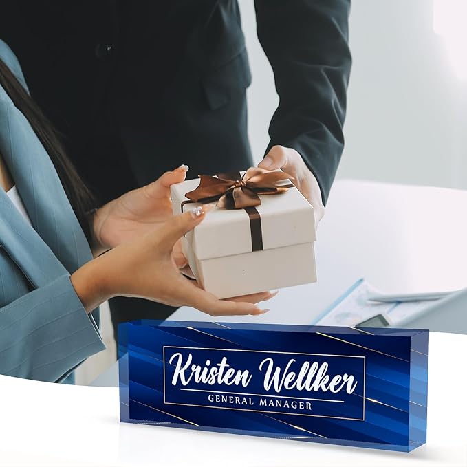 Desk Name Plate Personalized Name Plate for Desk, Office Desk Decor, 3D Style Personalized Plaque Name Plates for Desks Custom Appreciation Gifts for Boss Lady Employee Coworkers (Deep Blue)