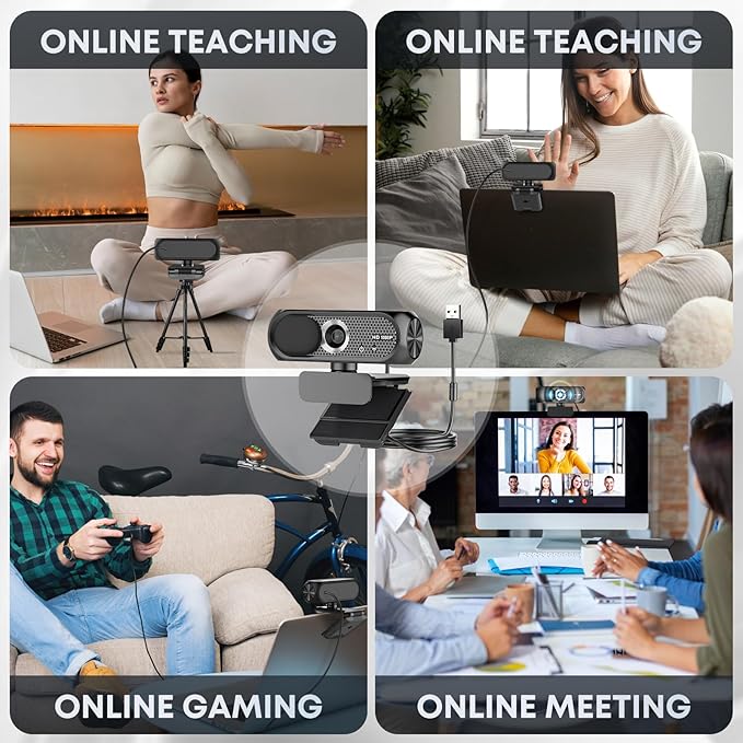 Shcngqio 1080P Webcam with Microphone, Noise Cancellation, Privacy Cover, Wide-Angle Lens, Auto Light Correction, Plug & Play USB Webcam for Laptop, Desktop, PC, Mac, Zoom, Skype, Streaming