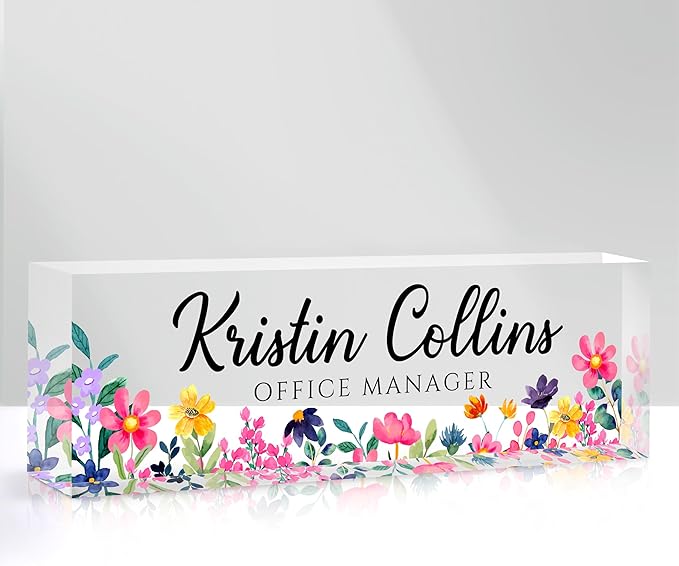 Custom Name Plate for Desk, Personalized Desk Name Plate on Clear Acrylic Glass, Appreciation Gifts for Teacher Employee Boss Coworkers Nurse, Office Desk Accessories for Women Men (Watermelon)