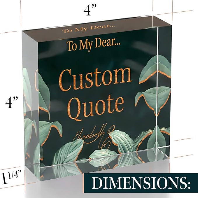 Personalized Gifts, Custom Quote Block Letter Board,Crystal-Clear Acrylic with Gift Box,17 Styles, Holiday and Christmas Gift for Mom, Dad, Girlfriend, Him or Her, Husband, Wife (4"x4, Botanical Lux)