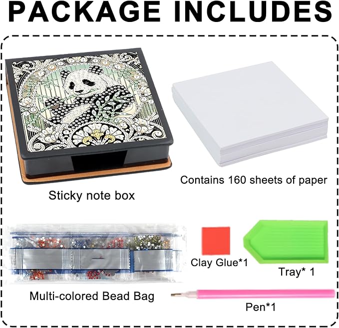 Panda Diamond Painting Kit Note Box,Memo Paper Storage Box Diamond Art,Sticky Note Holder Diamond Art,Diamond Painting Memo Pad For Office Desk. (Panda)