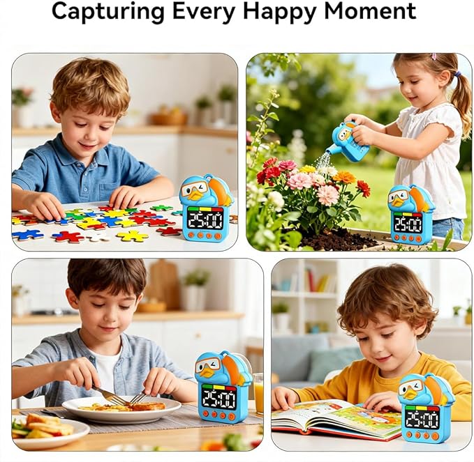 Shower Timer Waterproof Visual Timer for Kids, 99-Min Digital Potty Training Timer for Toddler, Duck-Shaped Bathroom & Kitchen Time Management Tool, Rechargeable, Blue