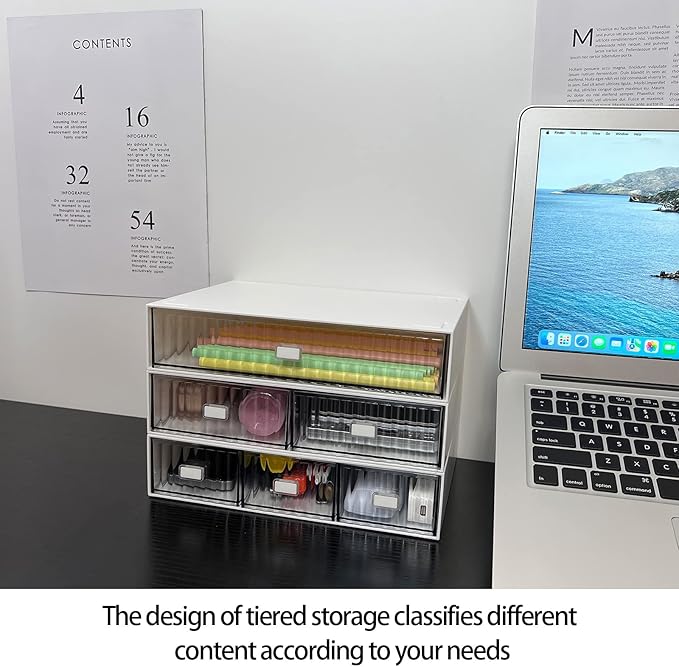 Desk Drawer Organizer, Stackable Plastic Storage Drawer, Grocery Organizer For Stationery/Office Supplies (White, 1 Compartment)