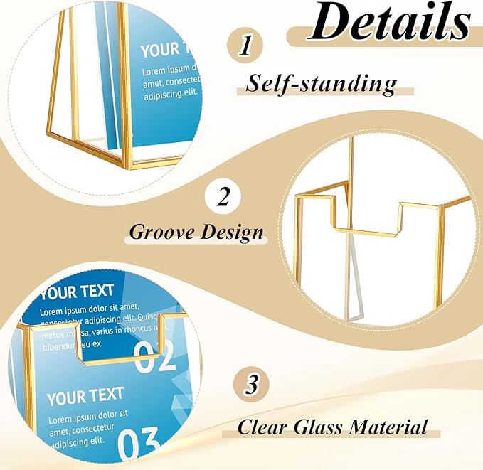 2 Pcs Gold Glass Brochure Holder Stand 4 Inch Countertop Clear Literature Trifold Pamphlet Holder Flyer Brochure Display Stand for Magazine, Booklets, Menu, Journals