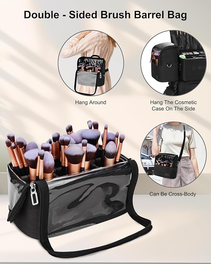 Relavel Rolling Makeup Case Professional Makeup Train Case,Makeup Artist Travel Bag with Wheels,8-in-1 Portable Travel Beauty Trolley Case for Cosmetology Storage(Black)