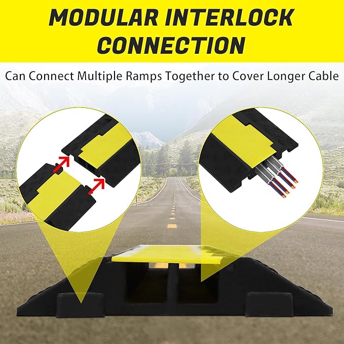 3 Pack 2-Channel 11,000 lbs per Axle Capacity Rubber Cable Protector Ramp – Driveway Wire Cord Guard with Traffic Speed Bump for Indoor and Outdoor Use