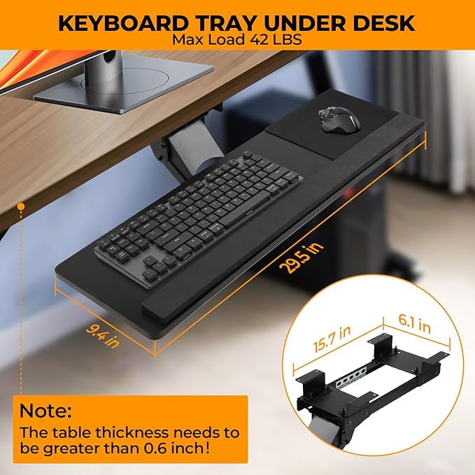 Keyboard Tray - Under Desk Keyboard Tray， 360° Adjustable Slide Out Keyboard Tray Under Desk with Mouse Pad & Wrist Rest， Ergonomic Design Improves Bad Sitting Posture