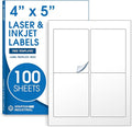 4" X 5" Matte White Printable Labels for Inkjet and Laser Printers - 100 Sheets, 400 Custom Stickers for Shipping Labels, Address Stickers, Organization - Spartan Industrial Template R022