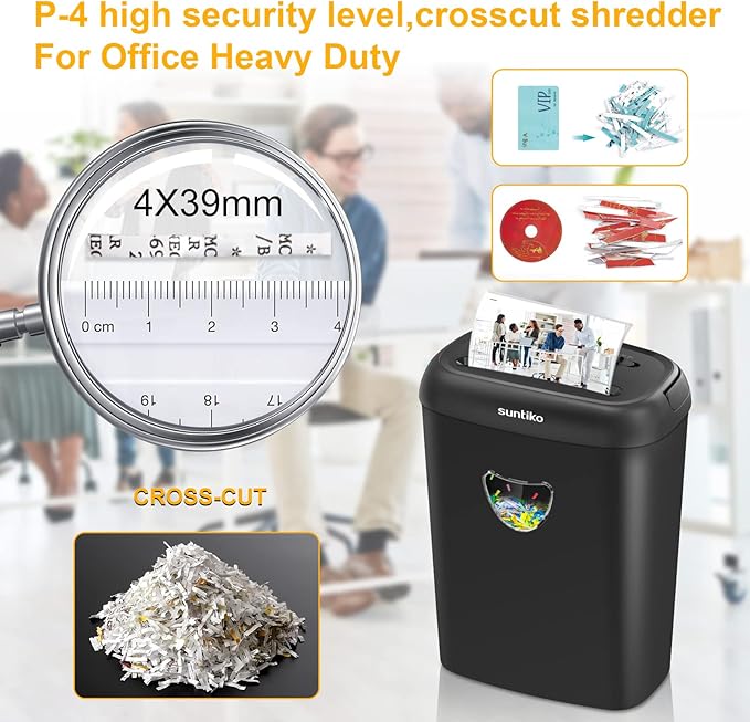 14 Sheet Cross Cut Paper Shredder for Home Office Use with P-4 High Security and 6.6 Gallon Bin for Credit Cards CDs or Staples ETL Certified Black