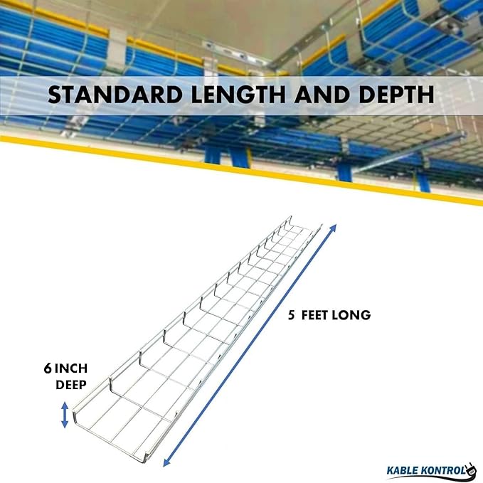 Kable Kontrol Cable Tray - 5 Feet Long x 24" W x 6” H - 2 Pcs Bulk Pack - Wire Mesh Tray Cable Management Rack Cords Organizer Cable Basket, Zinc Plated Steel NEC Approved for Network, Fiber Optic