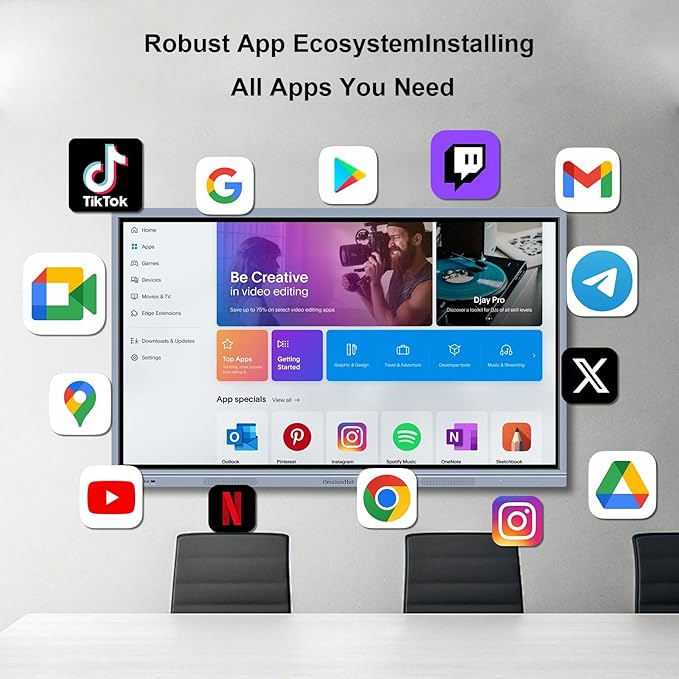 55'' Smart Board, 8+256 GB Interactive Whiteboard, 4K Electronic Digital Whiteboard with Dual System, Android iOS 12.0, Touchscreen Smart Board for Classroom, Office and Home (Wall Mount Included)