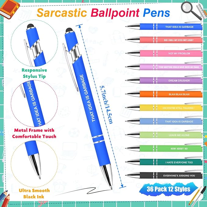 36 Sets Sarcastic Notepads with Sayings Ballpoint Pens Funny Sticky Notes with Snarky Sarcastic Pens Gifts for Coworker Employee Teacher Nurse Office Supplies
