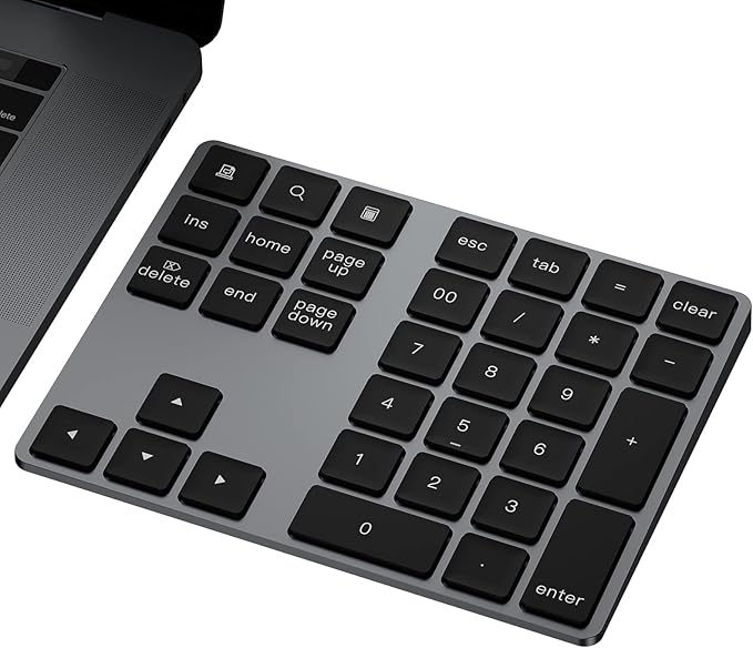 Bluetooth Number Pad, Aluminum Rechargeable Numeric Keypad Wireless 34-Keys Number Keyboard Shortcut Keypad Numpad Data Entry Compatible for iMac Windows