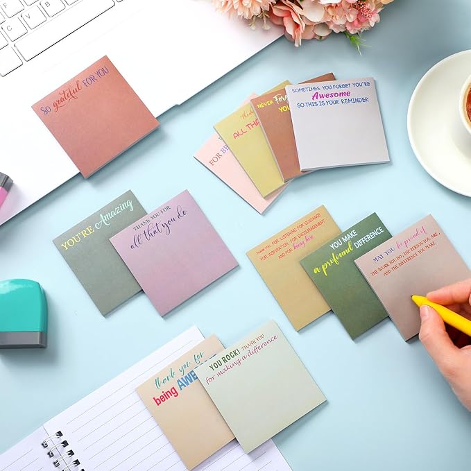 Yinder 24 Pcs Employee Appreciation Sticky Notes New Year Gift Bulk Motivation Sticky Note Pads Inspirational Gift for Teacher Nurse Staff Coworker Office Supply 3 x 3'' (Appreciation,Boho)